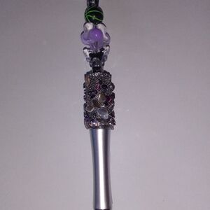 Purple Floral Bead Pendant Necklace with Silver-Tone Accent